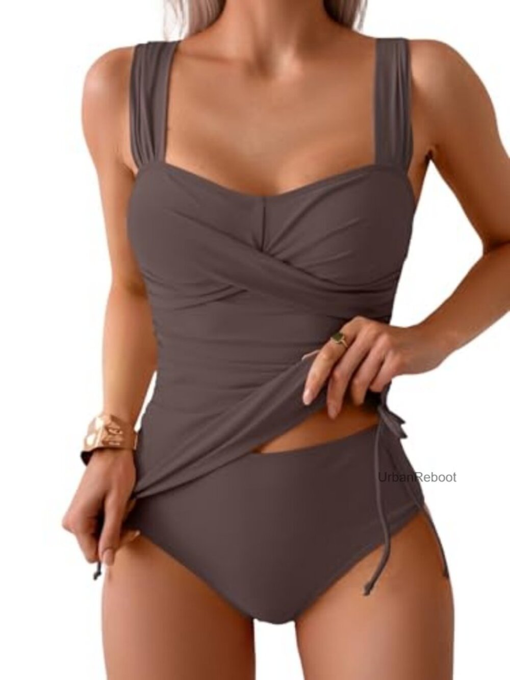 High Waisted Tankini Swimsuit Set Tummy Control Ruched